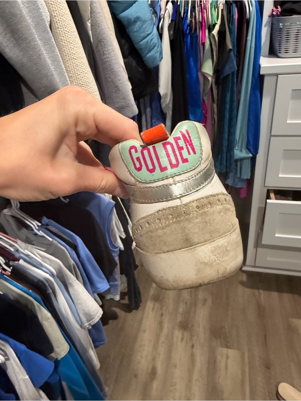 Golden Goose White Sneakers with Silver, Mint and Orange Accents - Picture 6 of 11